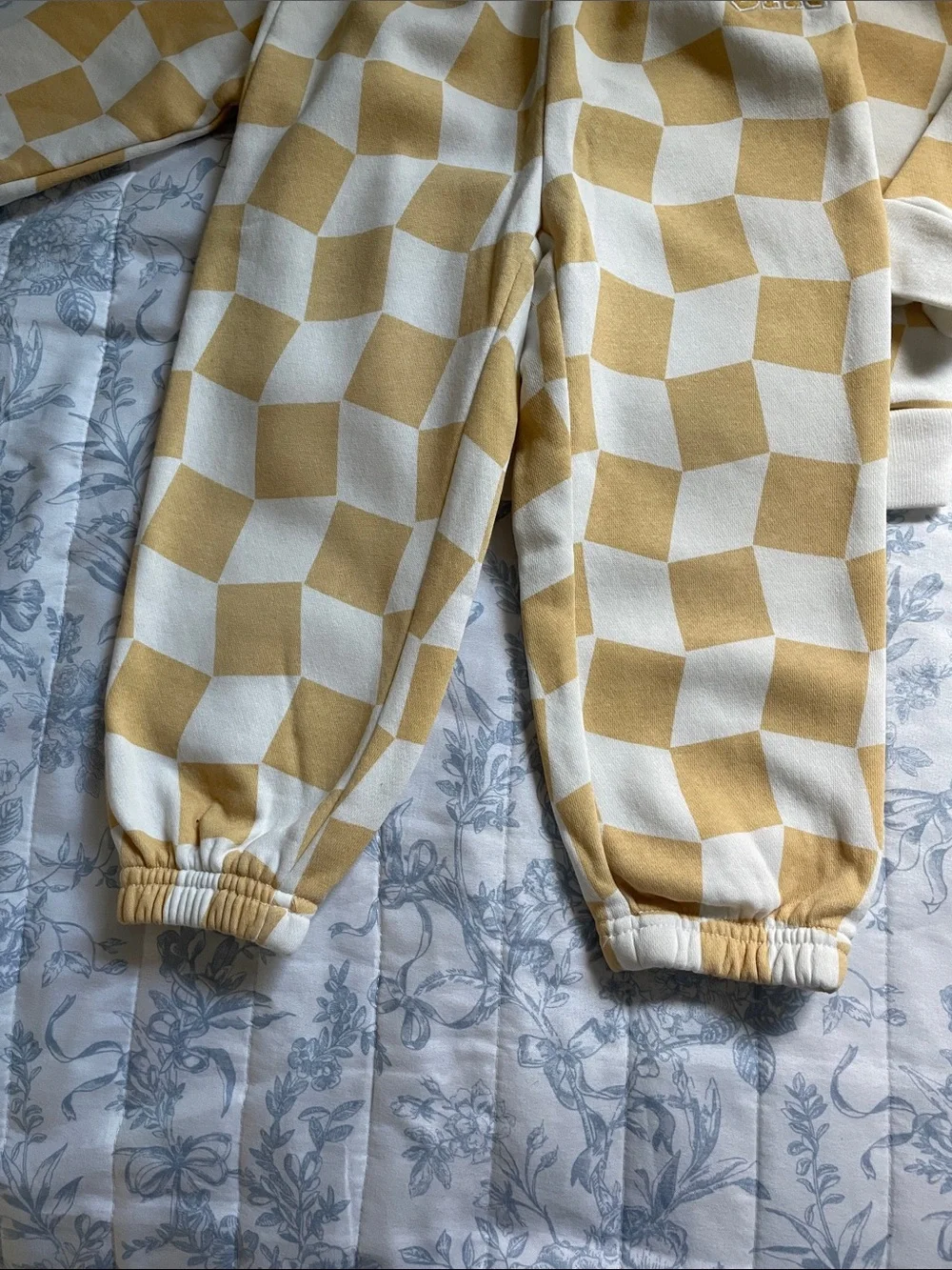 GAP Yellow and White Checkerboard Hoodie & Joggers Set 2T